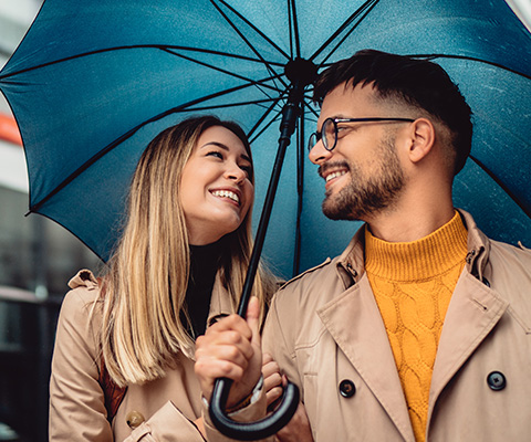 A couple with an umbrella